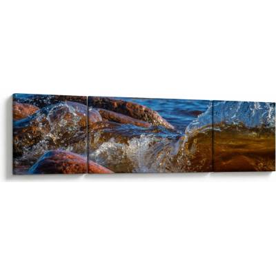Detailní obraz - voda mezi kameny, třídílný 170x50 cm