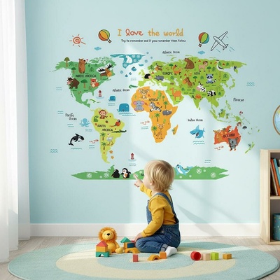 4Leaders Samolepka na zeď dětská mapa světa 120×90 cm – Hledejceny.cz