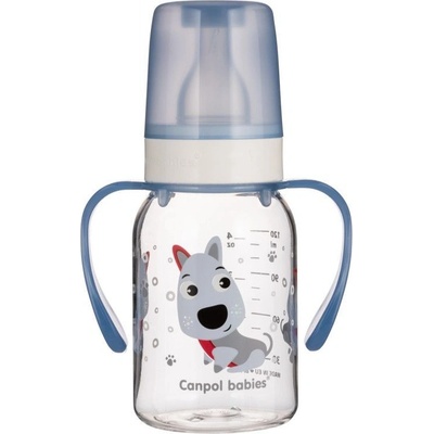 Canpol babies Animals láhev s potiskem s úchyty bez BPA Modrá 120ml