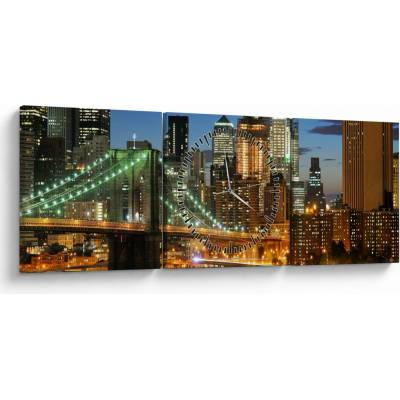 Obraz - Most s New Yorkom (s hodinami), trojdielne 90x30 cm s hodinami