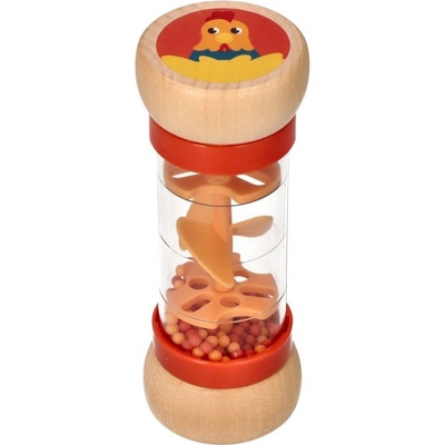 Adam Toys Dřevěné chrastítko/dešťová sprcha s kuličkama Slepička oranžové