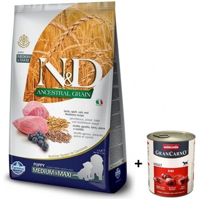 N&D Ancestral Grain Puppy Medium & Maxi Lamb Spelt Oats & Blueberry 12 kg