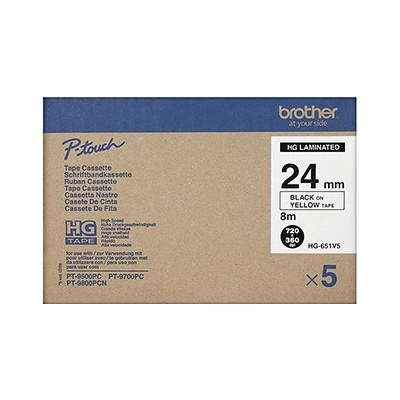 Brother HGE-651 černý tlač / žltý podklad 8 m 24 mm 5 ks