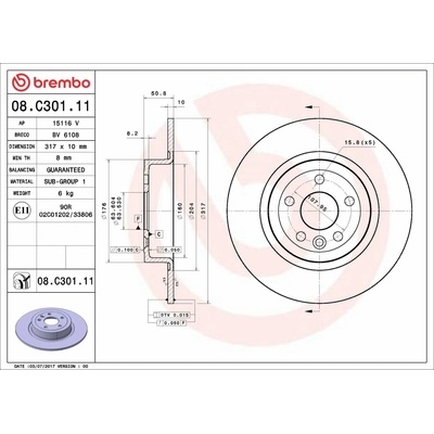 BREMBO brzdový kotúč 08.C301.11, sada 2 ks