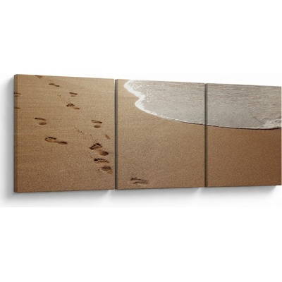 Obraz - stopy v písku a moře, třídílný 90x30 cm