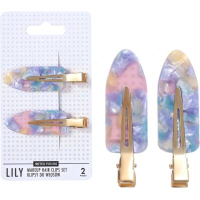 Spony do vlasov s podložkami Sister Young Lily Makeup Hair Clips Set - 6 cm, 2 ks - ružovo-modré