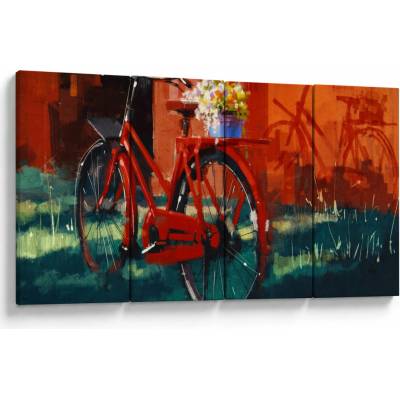 Obraz červeného kolesa, akrylová maľba, štvordielne 160x80 cm