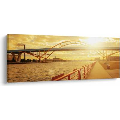 Obraz mosta pri západe slnka, jednodielne 100x40 cm