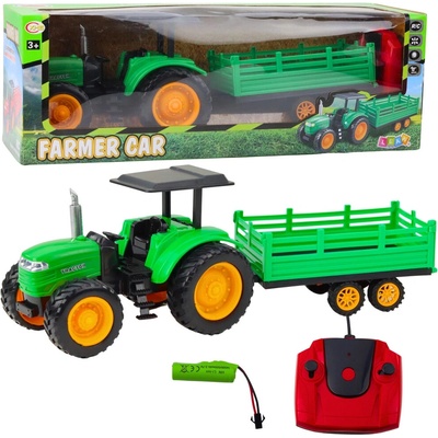 LEAN Toys Zelený zdalně řízený farmářský traktor RTR s přívěsem