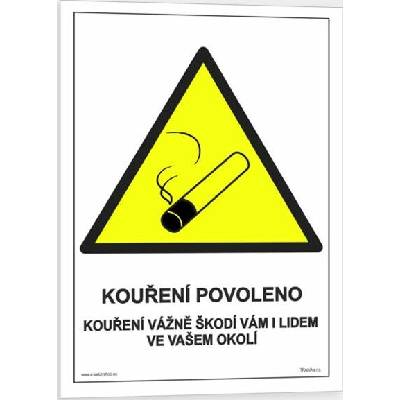Traiva s.r.o Kouření povoleno kouření vážně škodí vám i lidem ve vašem okolí Verze: Plast 210 x 297 mm (A4) tl. 0.5 mm - Kód: 02110