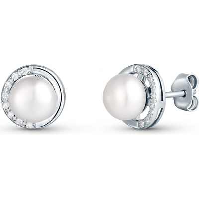 JwL Luxury Pearls Nežné strieborné náušnice so zirkónmi a pravou perlou JL0832