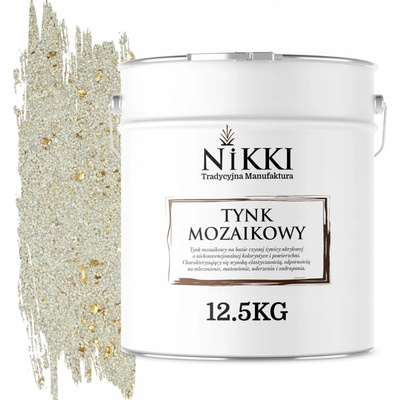 NIKKI Tradycyjna Manufaktura MOZAIKOVÁ OMÍTKA ŽIVIČNÁ 12,5KG VNITŘNÍ VENKOVNÍ BÍLÁ SE ZLATOU SLÍDOU