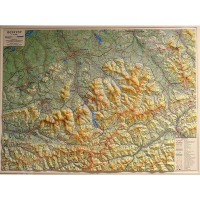 Beskydy 1:66 666 - plastická mapa 100 x 75 cm v dřevěném rámu