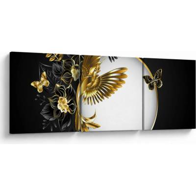 Obraz - Koule se zlatými motivy, třídílný 90x30 cm