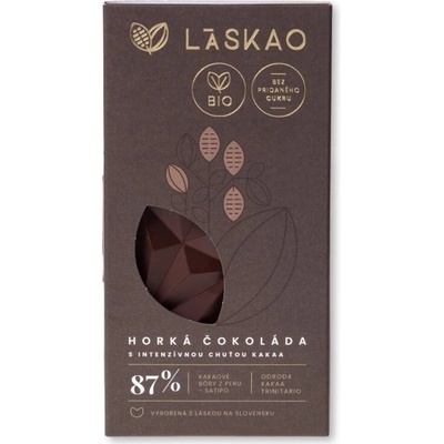 LASKAO BIO 87% horká čokoláda bez cukru sladená jakonom 75 g