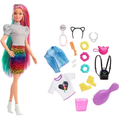 Mattel Barbie Leopardí s duhovými vlasy a doplňky