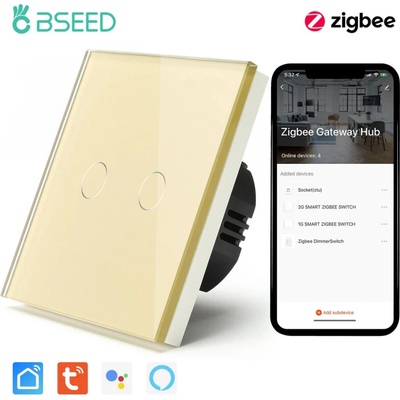 BSEED Zigbee dotykový vypínač bez nulového vodiča – sklo, 1–3 tlačidlá Zlatá 2