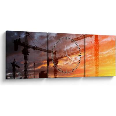 Obraz - Stavenisko (s hodinami), trojdielne 90x30 cm s hodinami