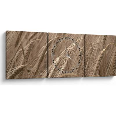 Obraz - Zlaté pole (s hodinami), trojdielne 90x30 cm s hodinami