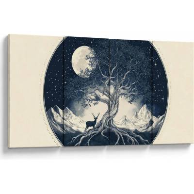Obraz – Magický strom s jeleňom I., štvordielne 160x80 cm