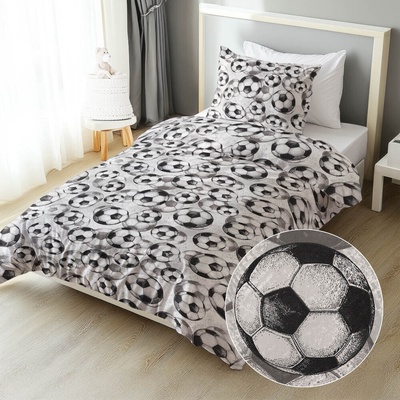 Biante bavlna obliečky Sandra SA-776 Čierno-sivé futbalové lopty 140x200 70x90