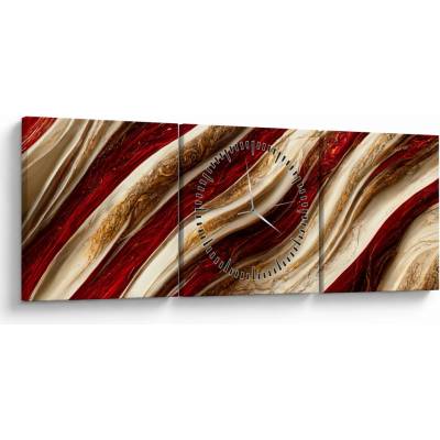 Obraz - Zlato - bílá textura (s hodinami), třídílný 90x30 cm s hodinami