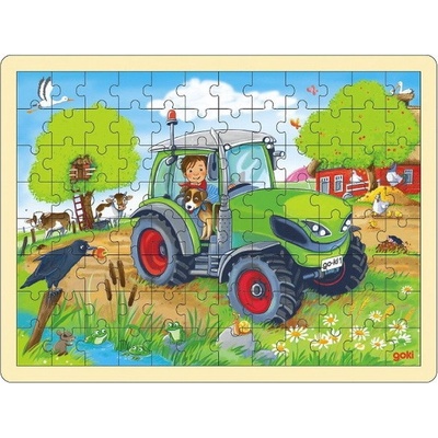 Goki Drevené Zelený traktor 96 dielov