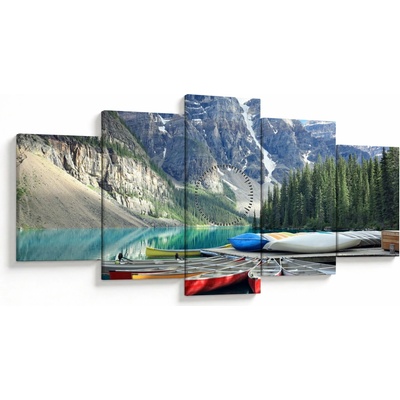 Obraz - Moraine Lake (s hodinami), päťdielne 150x80 cm s hodinami