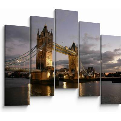 Obraz - Tower Bridge v noci, pětidílný 125x90 cm