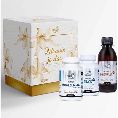 Adelle Davis Darčekový balíček SRDCE Adelle Davis Magnézium 200 mg a B6 40mg 100 kapsúl Adelle Davis Lipozomálny B-komplex Forte 200 ml Adelle Davis Zinok Forte 25 mg 60 kapsúl