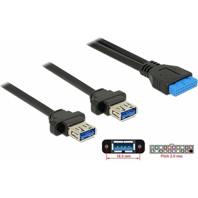 Delock 85244 USB zásuvka na dosku USB-A zásuvka USB-A zásuvka 0,8m černý