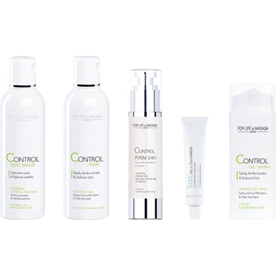For Life & Madaga control čisticí emulze 200 ml + Control Tonic 200 ml + Control krém 24H 50 ml + S.O.S. Gel s čajovníkem 18 ml + Control gel-maska 100 ml dárková sada – Hledejceny.cz