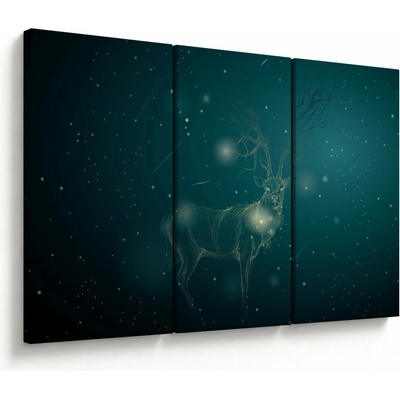 Obraz - Magický jeleň v noci, trojdielne 120x80 cm