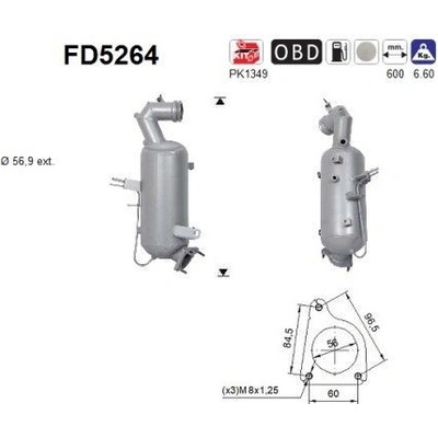 Filter sadzí pevných častíc výfukového systému AS FD5264