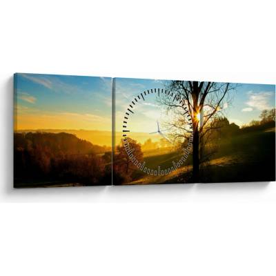 Obraz východu slnka (s hodinami), trojdielne 90x30 cm s hodinami