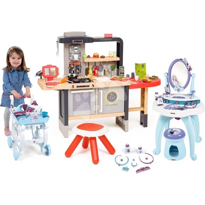 Smoby Set reštaurácia s elektronickou kuchynkou Chef Corner Restaurant a kozmetický stolík Frozen so servírovacím vozíkom