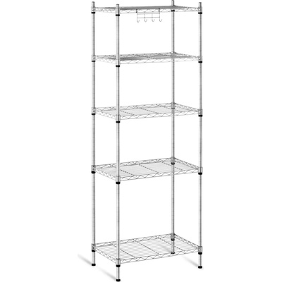 Royal Catering Kovový regál - 5 políc - 55 x 35 x 150 cm - 150 kg - s háčikmi | RCMR-1500P19
