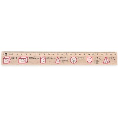 Metrie Didakt-M07 Dřevěné pravítko s potiskem Objemy těles 25 cm