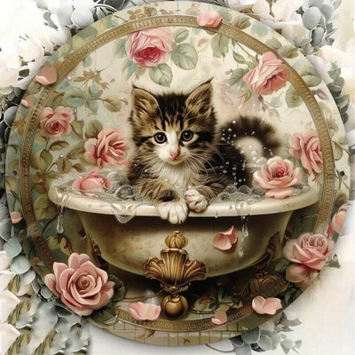 Plechová vintage cedule Cat & Rose 20cm