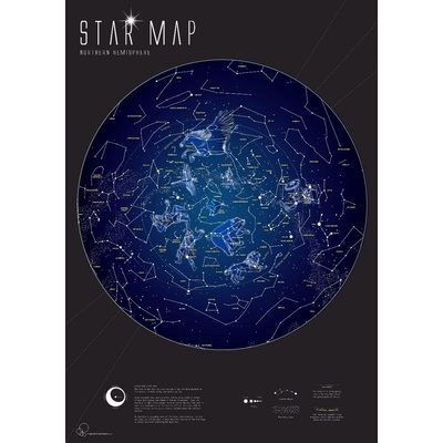 Maps International Hvězdná obloha severní polokoule - svítící mapa 59 x 84 cm Varianta: bez rámu v tubusu, Provedení: papírová mapa