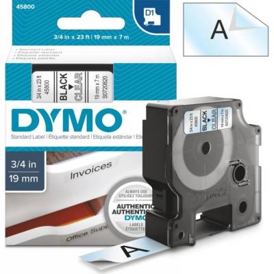 Páska Dymo D1, 19mm (45800) průhledná, černý tisk, 7m