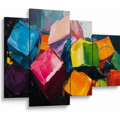 Obraz - Barevné krychle (s hodinami), Čtyřdílný 110x75 cm s hodinami