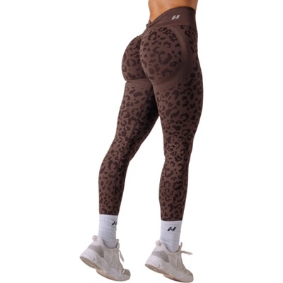 Nebbia Kompresní push-up legíny s leopardím vzorem PRIMAL 849 tmavě hnědé