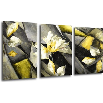 Impresi Obraz Abstraktní žluto šedý - 120 x 60 cm (3 dílný)