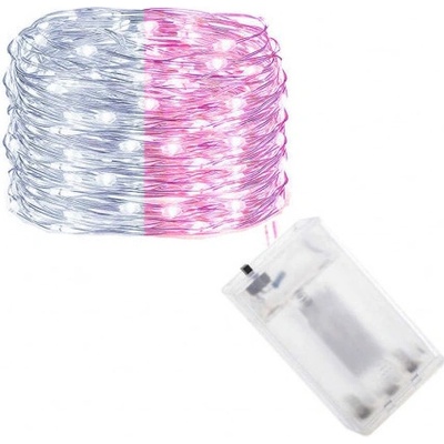 SPRINGOS LED řetěz Nano Duo 10 m 100 LED 3x AA bílá růžová CL0025