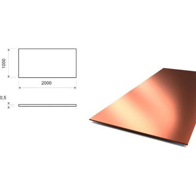 Medený plech 1×2 m, hrúbka 0,5 mm (CW024A)