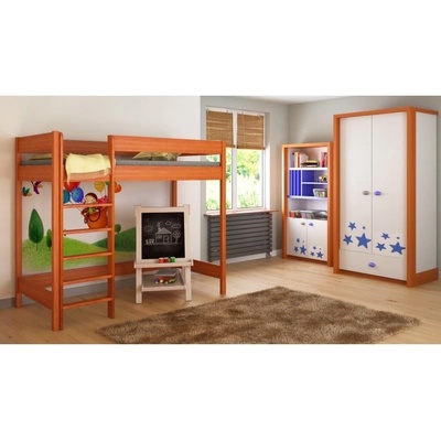 Lukdom Hugo + s matrací pěnová žebřík zepředu Teak