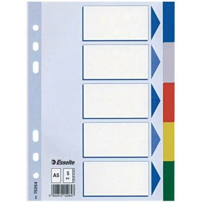 Farebné rozlišovače, mix farieb, A5, plast, 5 dielov, ESSELTE