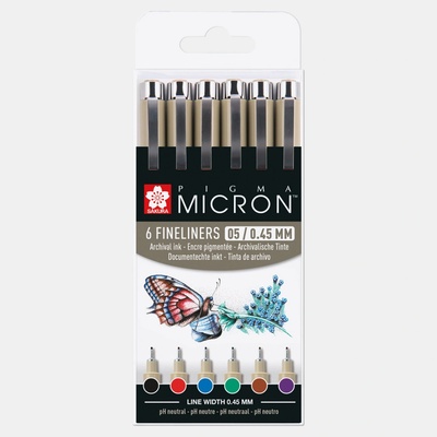 Sakura Pigma Micron 05 fineliner 0,45 mm – sada 6 barev - sada 6 farieb