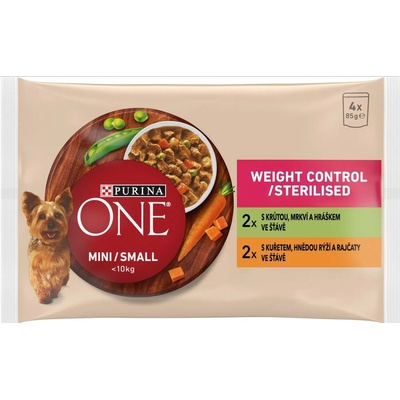 Purina One Mini Adult Weight Control Dog moriak kura v šťave 4 x 85 g